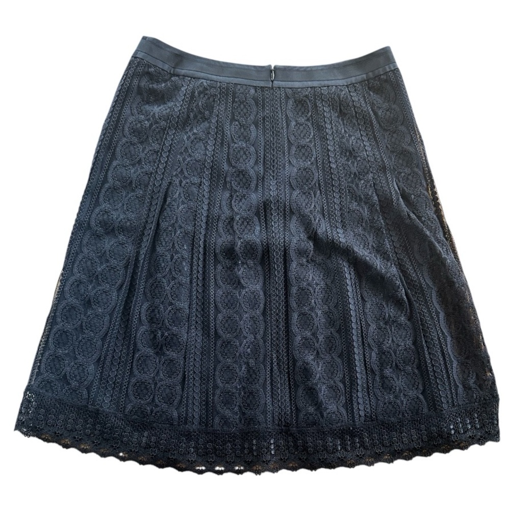 Ann Taylor Black Lace Overlay A-Line Skirt Size 8 Lined Midi Dressy Classy Chic - Picture 2 of 11